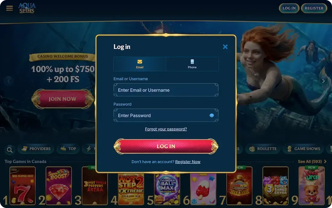 aquaspins casino login