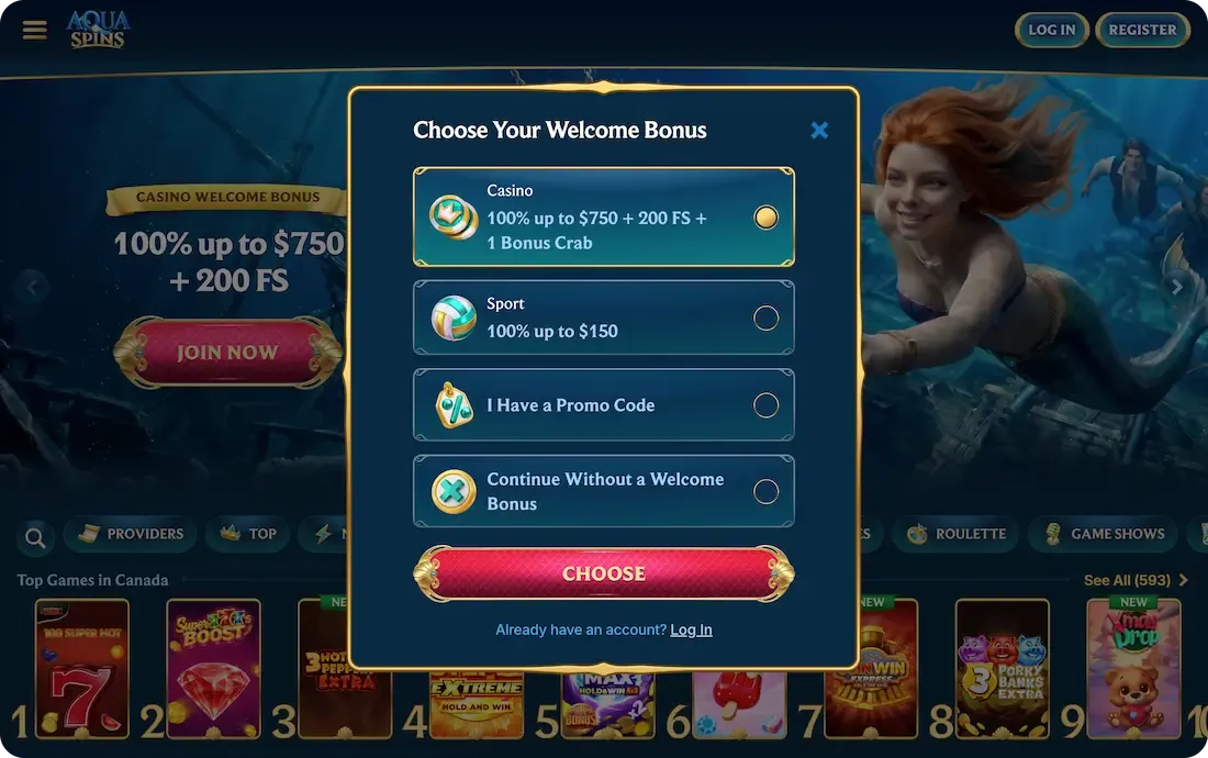 aquaspins casino welcome bonus